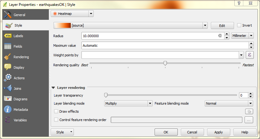 Dialog box for QGIS