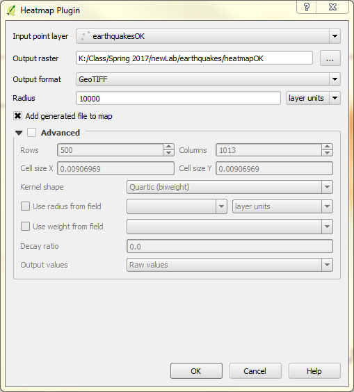 Dialog box for QGIS