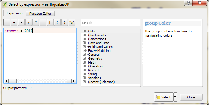 Dialog box for QGIS