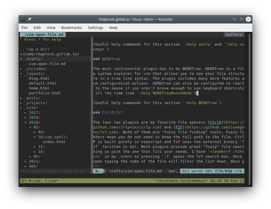 Screenshot of vim with NERDTree open